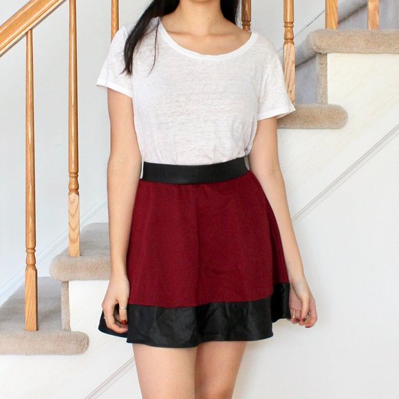 Charlotte Russe Dresses & Skirts - Charlotte Russe Maroon and Black Pleather A-line Skirt